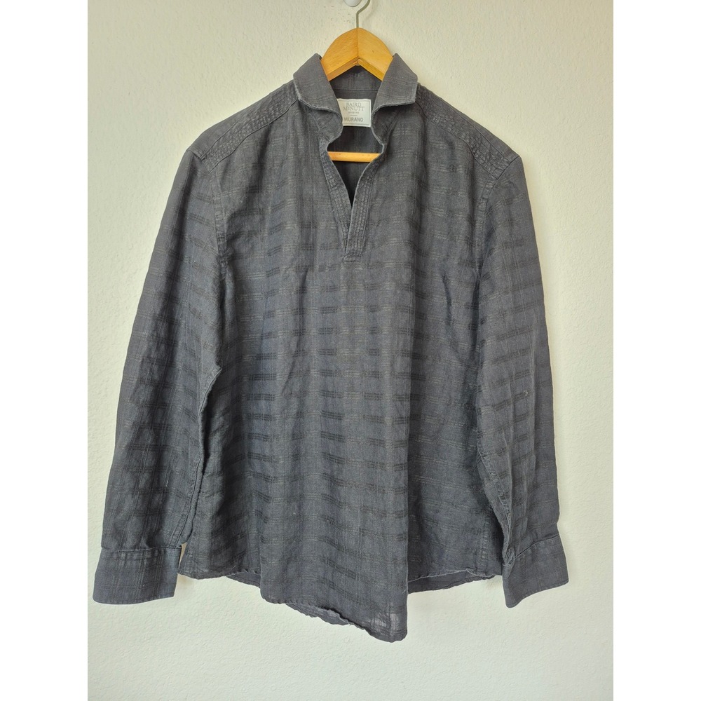 Murano Baird McNutt Linen Blend Popover Large Black V-Neck Shirt Size Large